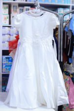 Elegant Girls’ White Party Dress with Floral Embroidery