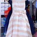 Elegant Striped Dress with Tulle Skirt and Bow Detail