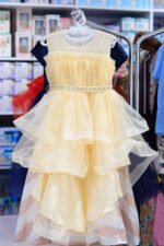 Girls’ Layered Princess Dress with Pearl Waist Belt