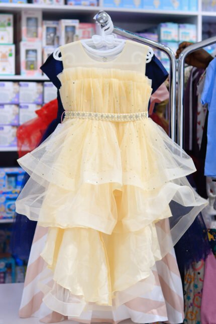 Girls’ Layered Princess Dress with Pearl Waist Belt