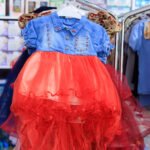 Girls’ Denim & Red Tulle Dress with Ruffle Layers