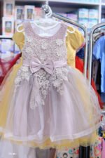 Luxury Girls’ Party Dress with Lace Embroidery and Bow Detail