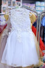 Elegant Girls’ White Floral Lace Dress with Tulle Skirt