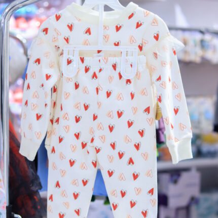 Kids’ White Heart Print Long Sleeve Set (2-Piece)