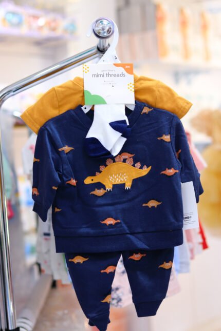Baby Boys’ 4-Piece Outfit Set with Dinosaur Print (Mimi Threads)