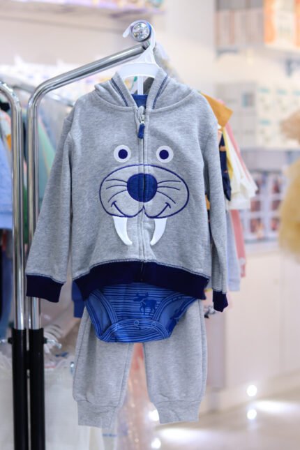 Baby Boys’ 3-Piece Hoodie Set with Animal Print Design