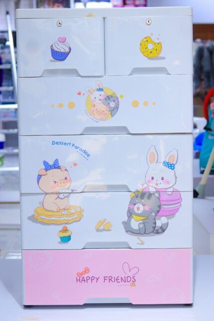 Kids’ Multi-Layer Plastic Storage Cabinet with Cartoon Design