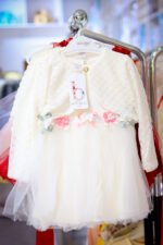 Baby Girls’ Elegant Dress with Lace Bolero & Floral Waist Detail