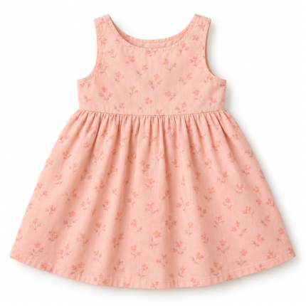 Peach-pink floral dress, front view